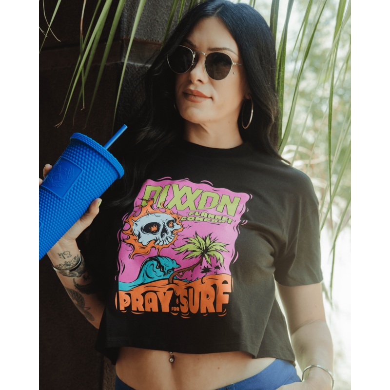 Women’s Pray For Surf Crop Top – Black
