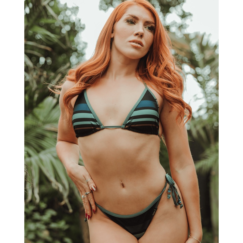 Women’s Spicoli String Bikini Top – Green & Black