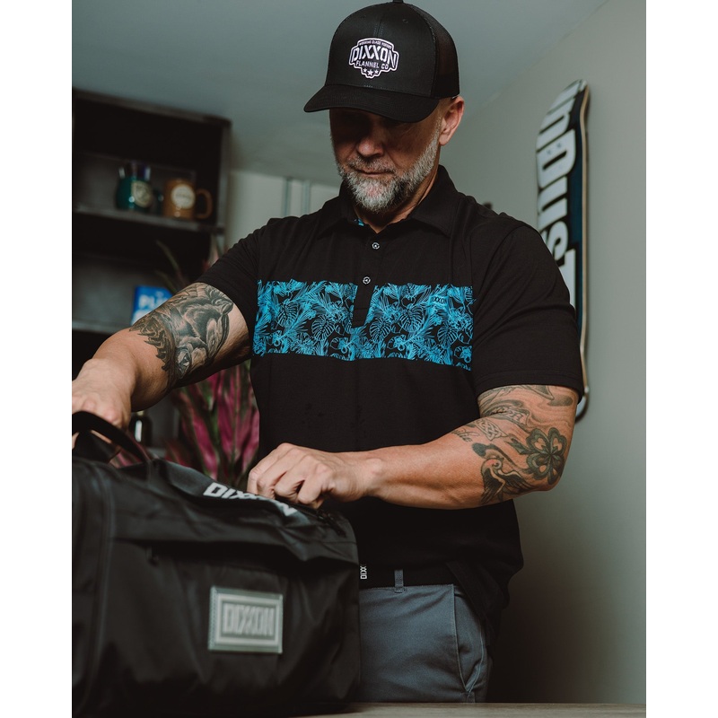Blue Floral Premium Polo – Black