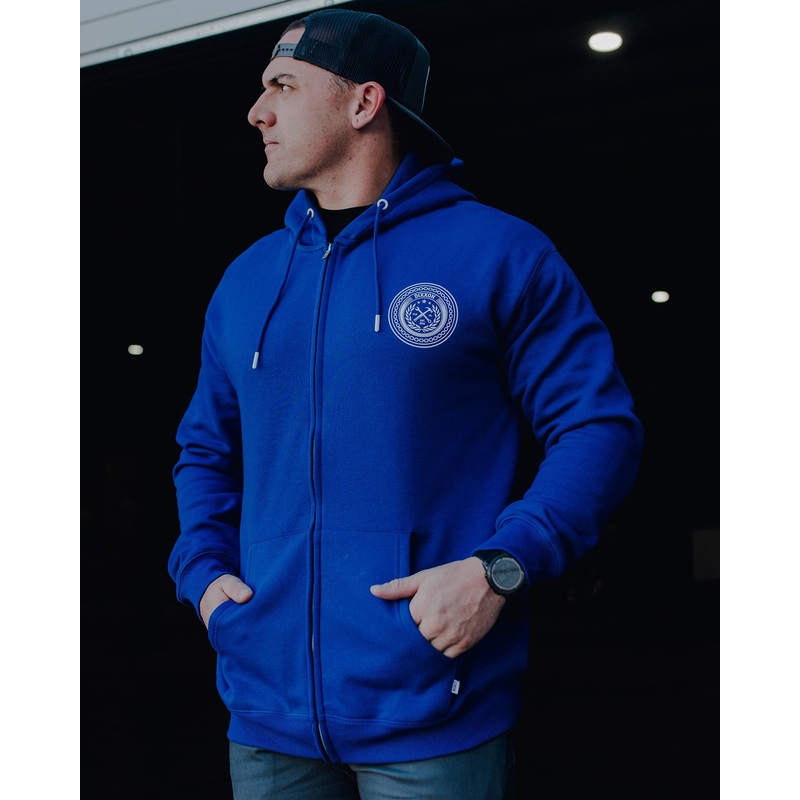 White Chain Badge Zip Up – Blue