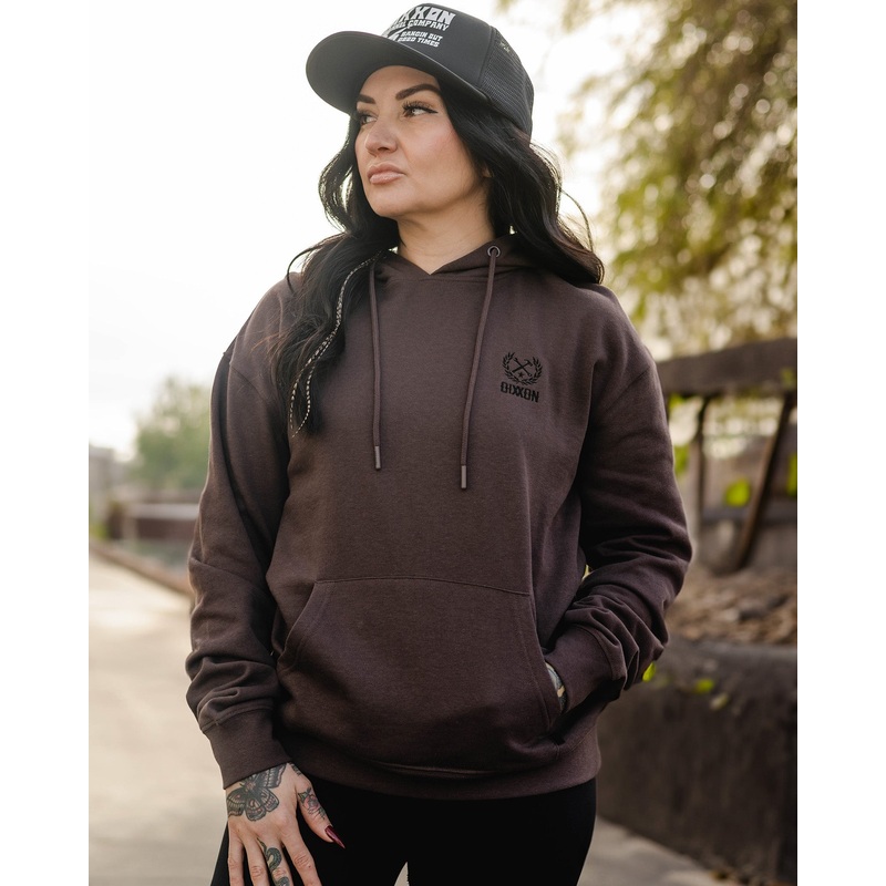 Women’s Black Crest Lightweight Pullover Hoodie – Brown
