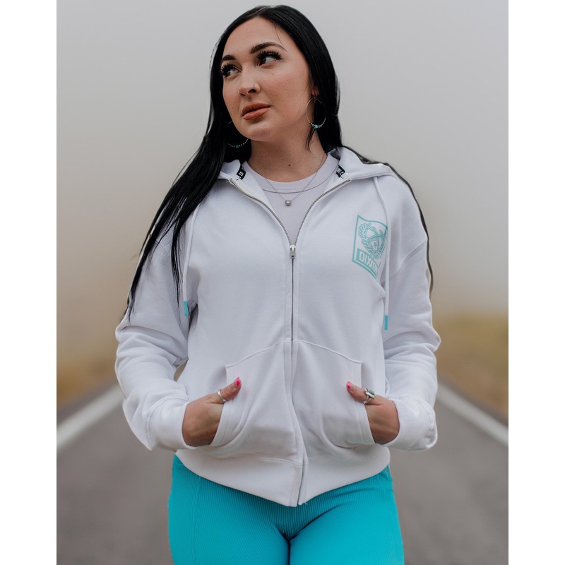 Women’s Tiffany Box Crest Zip Up Hoodie – White