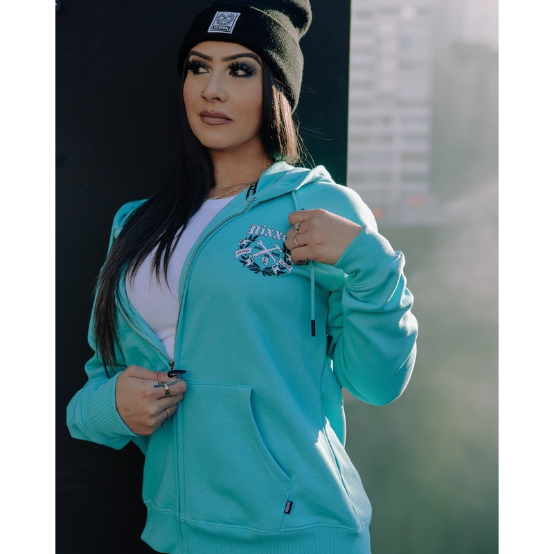 Women’s White & Black Award Crest Zip Up – Tiffany