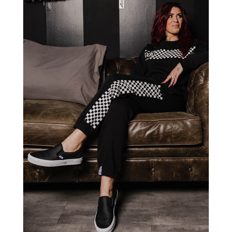 Women’s White Checkers Sweatpants – Black