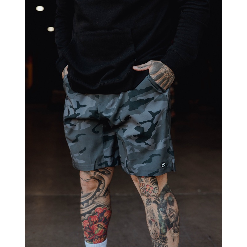 9″ Gym Shorts – Black Camo