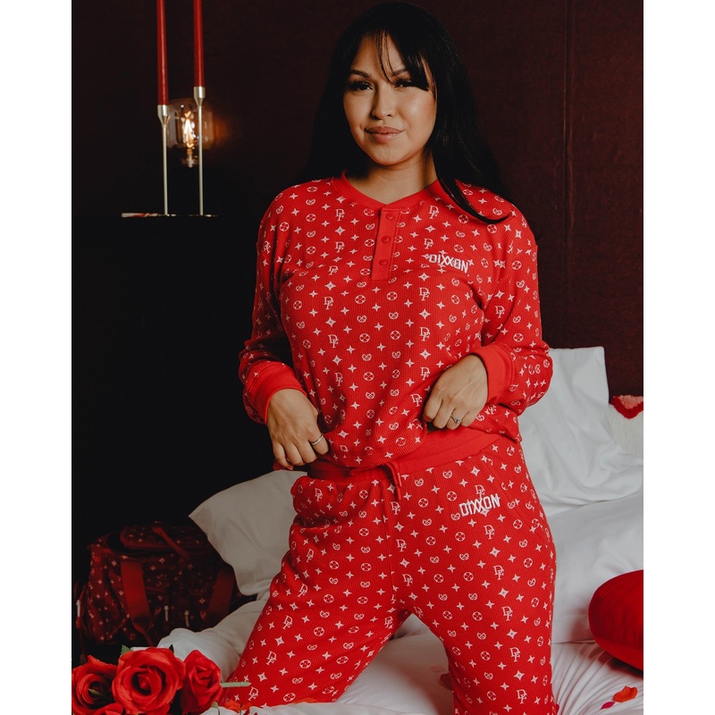 Women’s Waffle Knit Joggers – Red & White Bougie