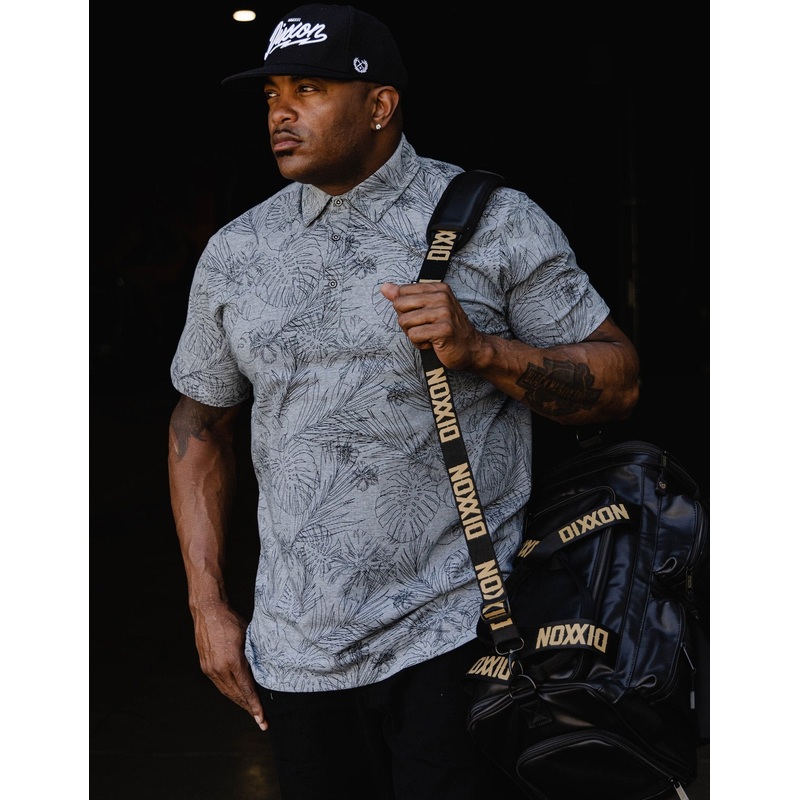 Black Floral Premium Polo – Heathered Gray