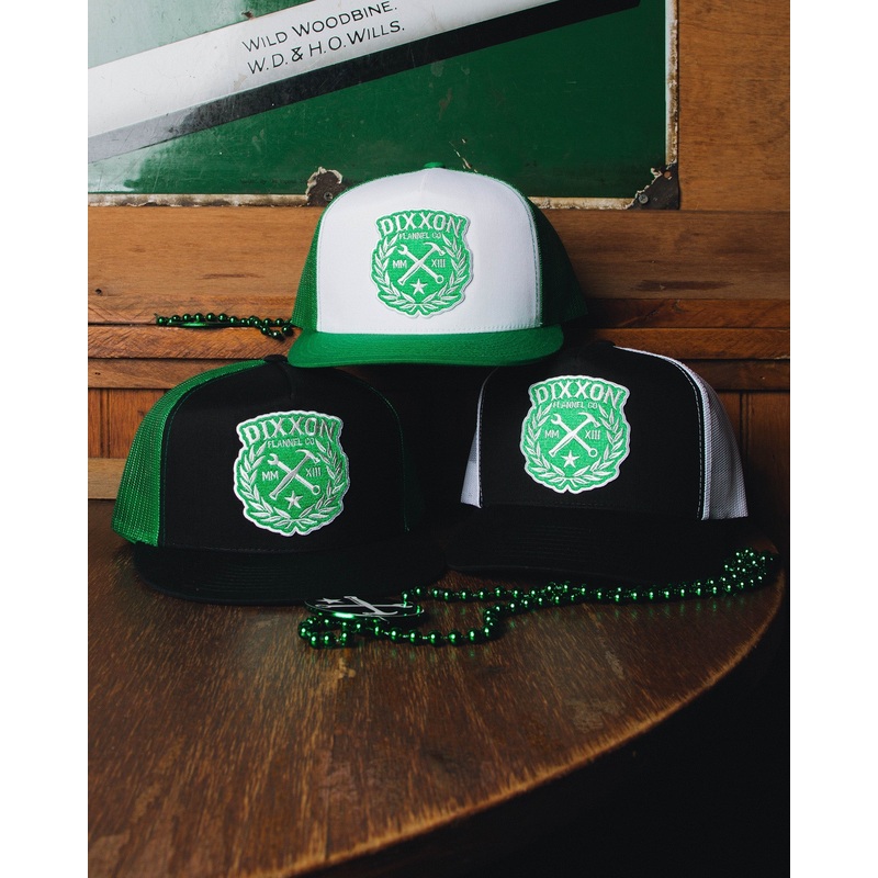 Green Sketchy Crest Flat Bill Trucker Snapback