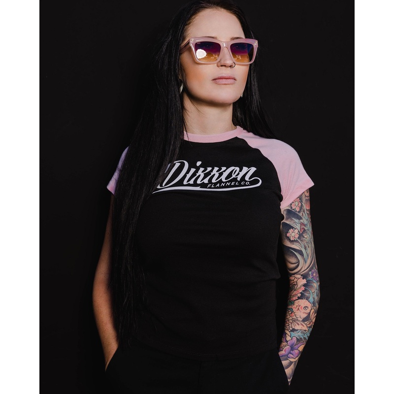 Women’s Cursive Crop Top – Black & Pink