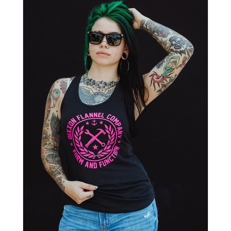 Women’s Pink Classic Crest Fitted Tank – Black