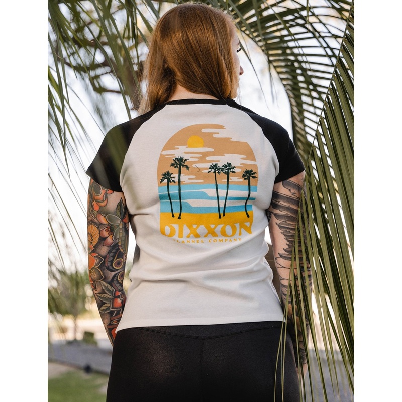 Women’s Yellow Ocean Raglan Tee – White & Black