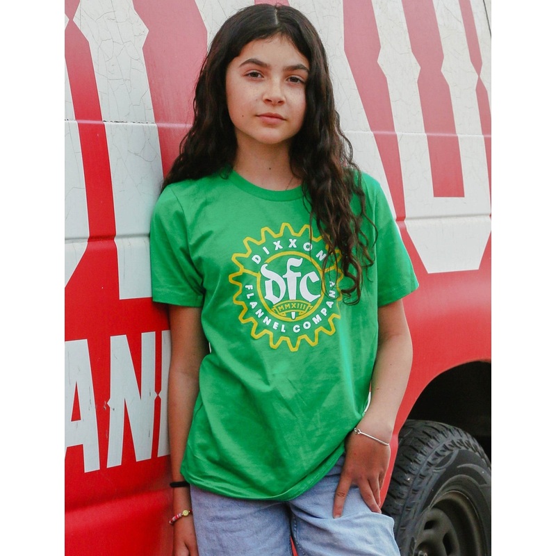 Youth White Gear Badge T-Shirt – Kelly Green