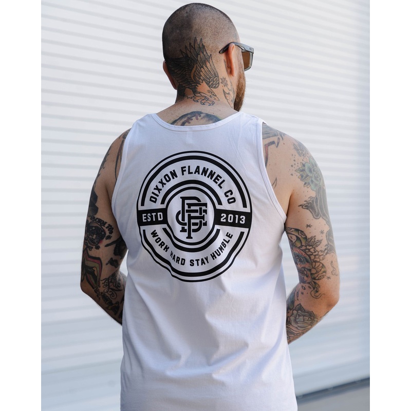 Black Work Hard Badge Tank – White