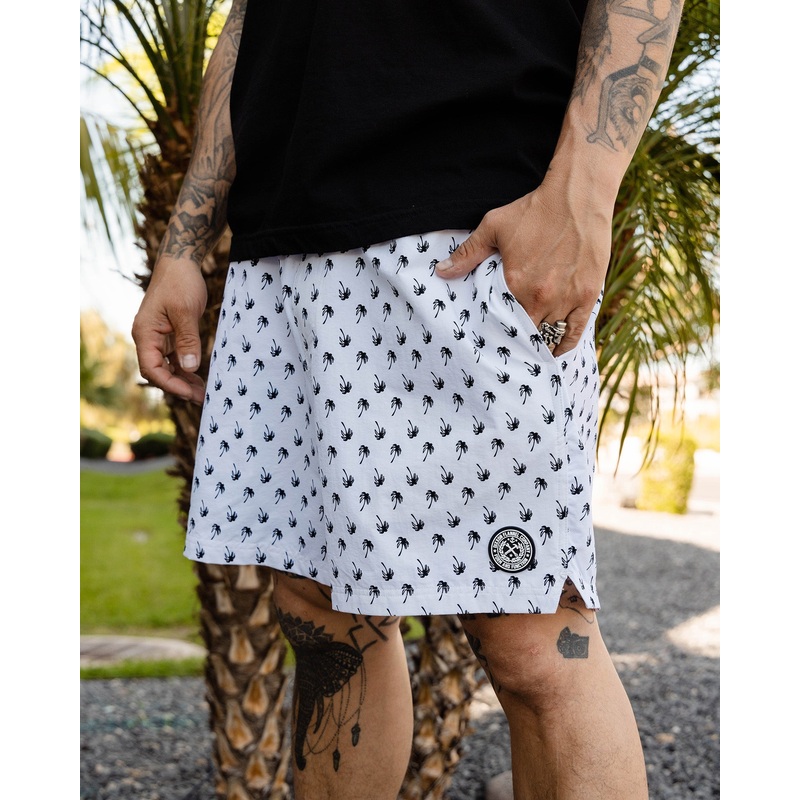 White & Black Royal Palms 7″ Boardshorts