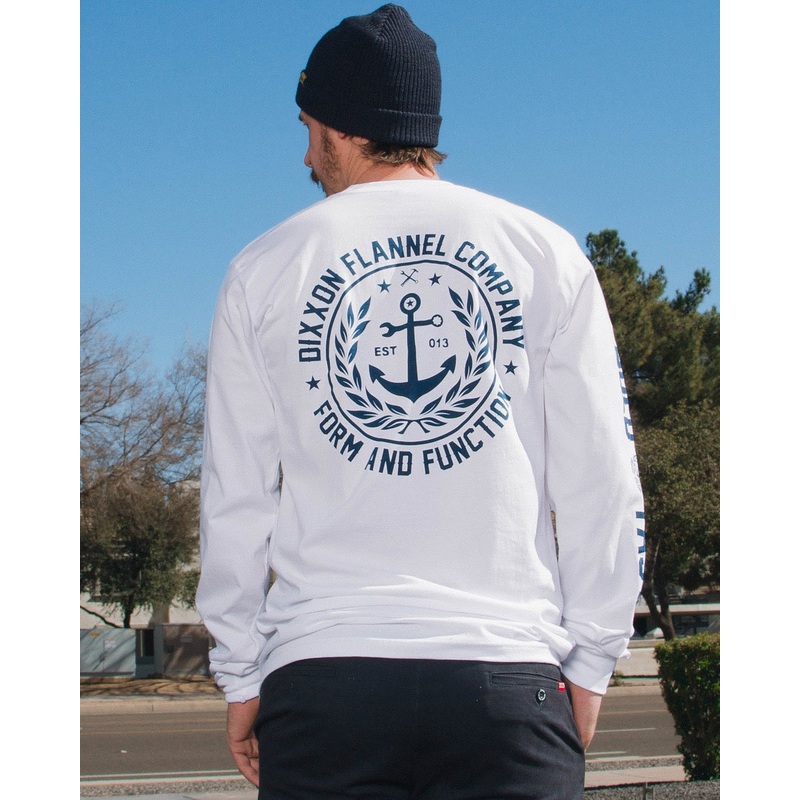 Anchor Crest Long Sleeve T-Shirt – White & Navy
