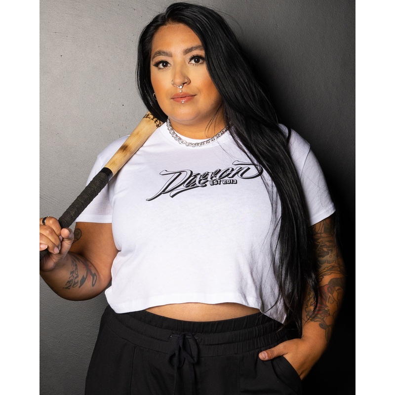 Women’s Ballpark Crop Top – White & Black