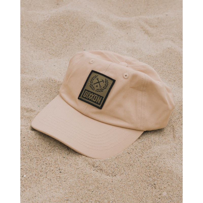 6-Panel Curved Bill Box Crest Hat – Black & Khaki