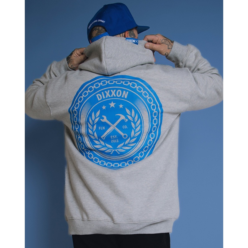 Blue Chain Badge Zip Up Hoodie – Heathered Gray