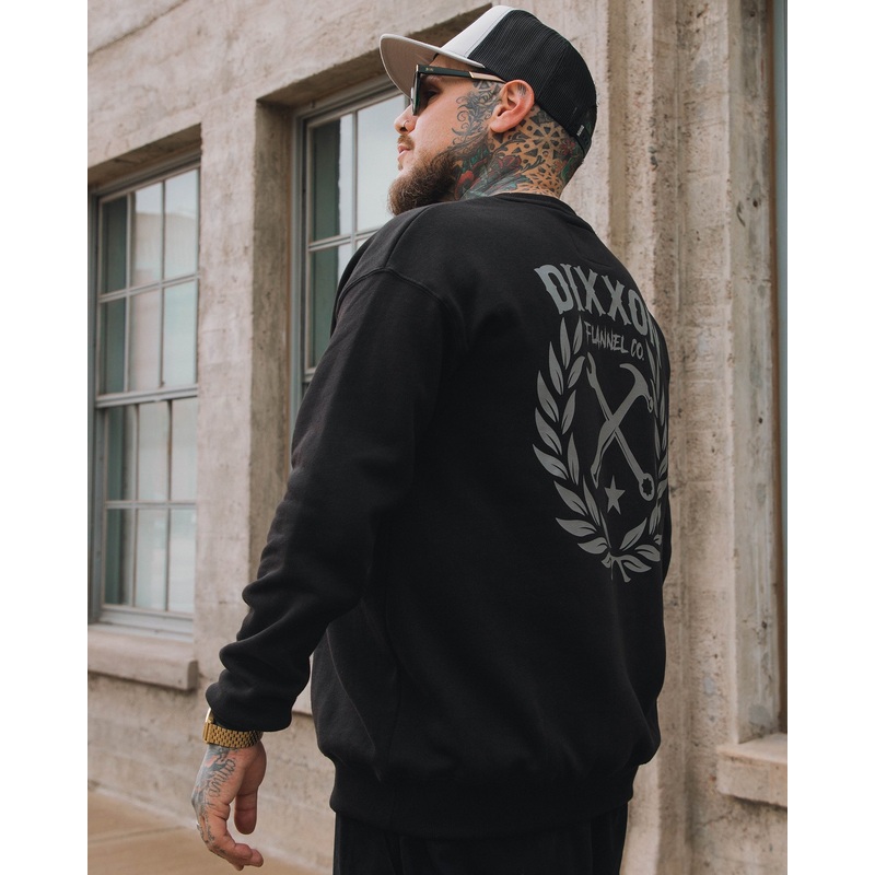 Gray Sketchy Crest Crewneck Sweatshirt – Black