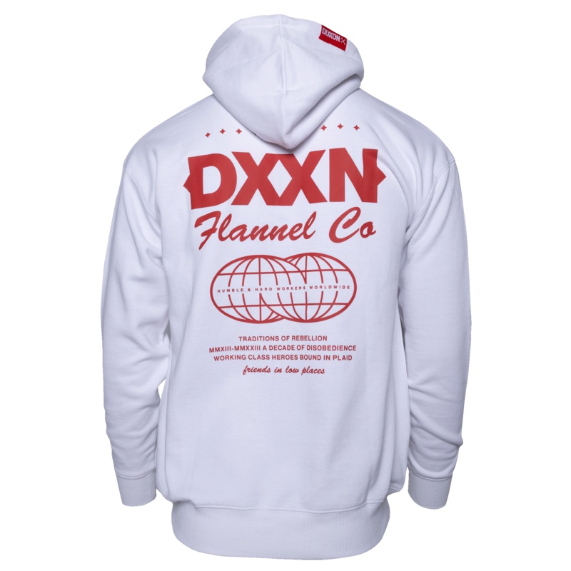 Red Tech Zip Up Hoodie – White
