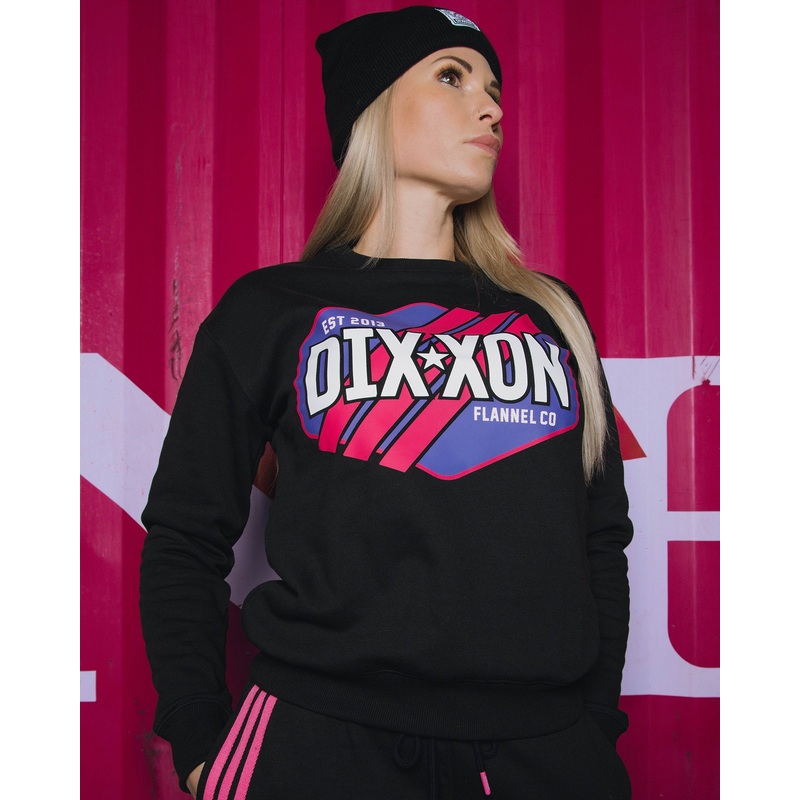 Women’s Pink Stripes Crewneck Sweatshirt – Black