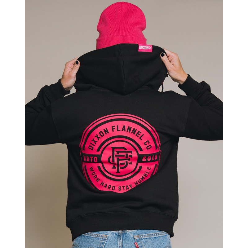 Women’s Pink Work Hard Badge Zip Up Hoodie – Black