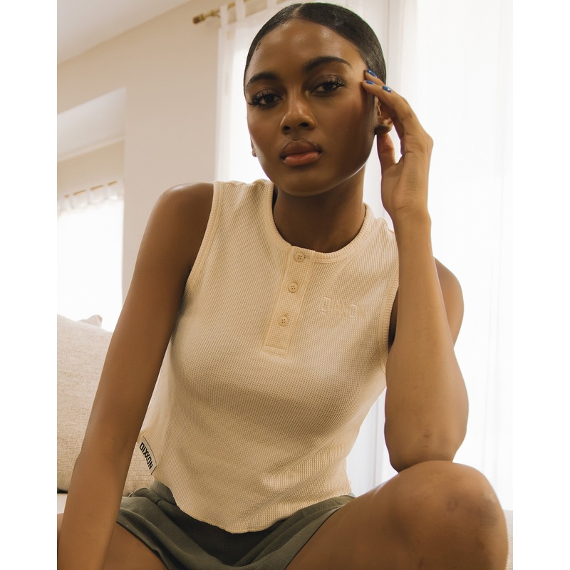 Women’s Waffle Knit Crop Tank – Ivory