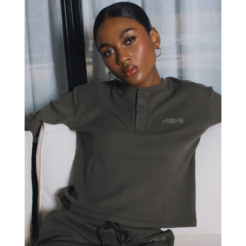 Women’s Waffle Knit Long Sleeve Crop Tee – O.D. Green