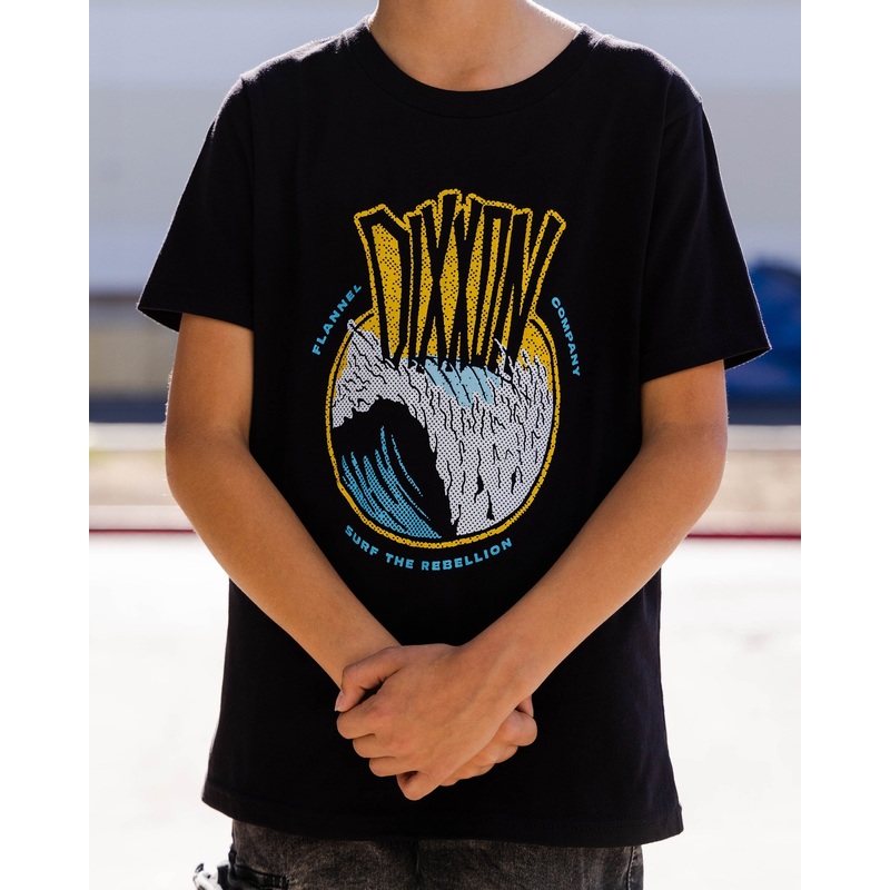 Youth Gray Big Wave T-Shirt – Black