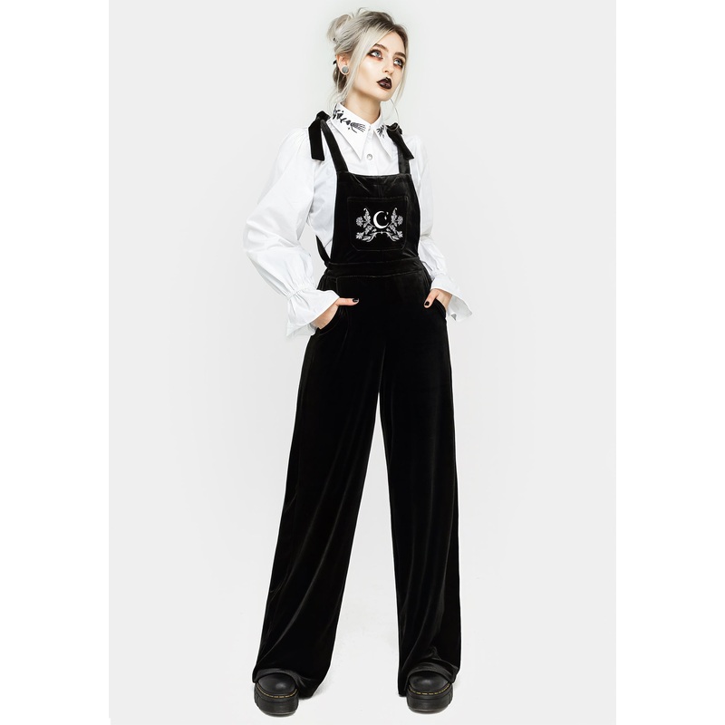 Aradia Embroidered Velour Wide Leg Dungarees