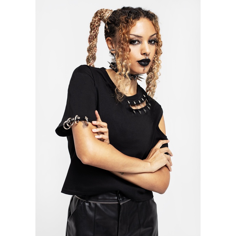 Clarisse Pin Detail Cold Shoulder T-Shirt