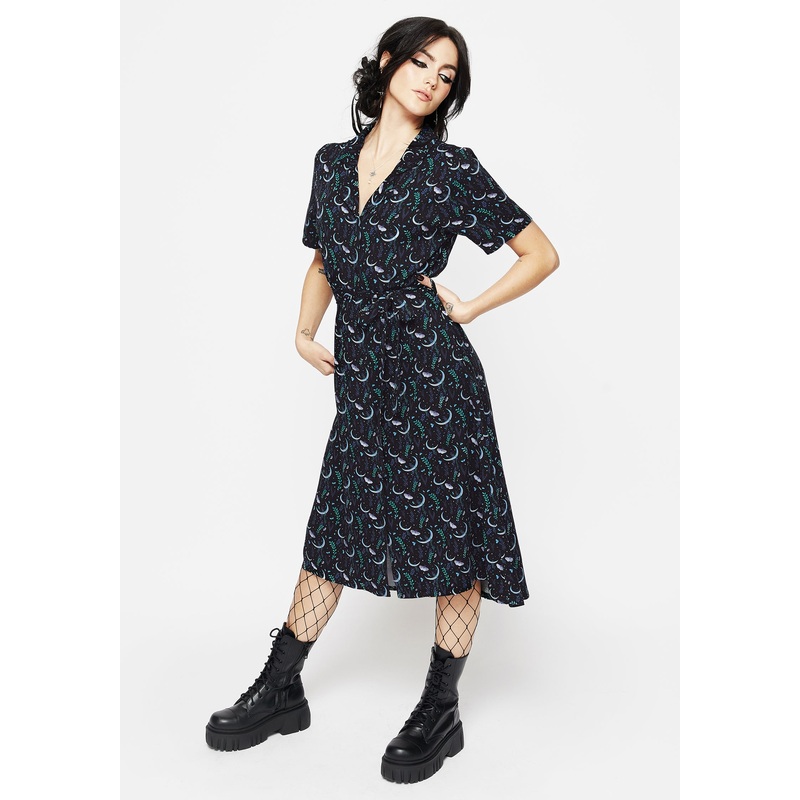 Diana Moon Moth Midi Shirt Dress
