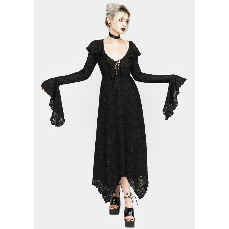 Jessel Distressed Cascade Handkerchief Hem Midi Dress