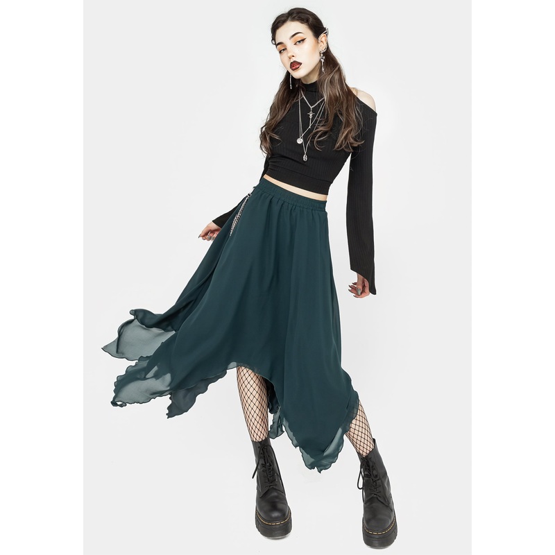 Levitate Chain Detail Midi Skirt – Green