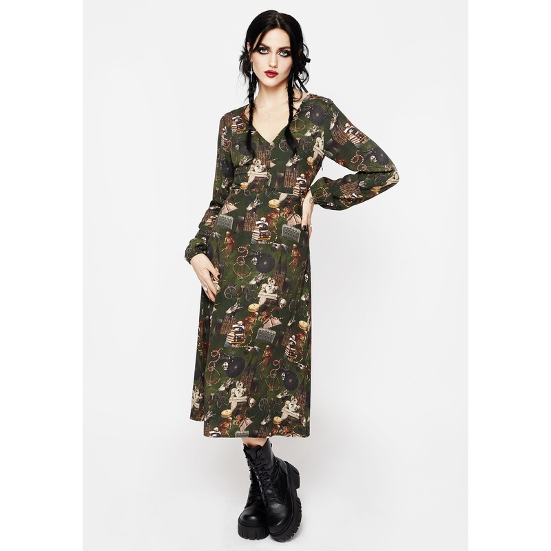 Maleficium Printed Tie Waist Midi Dress