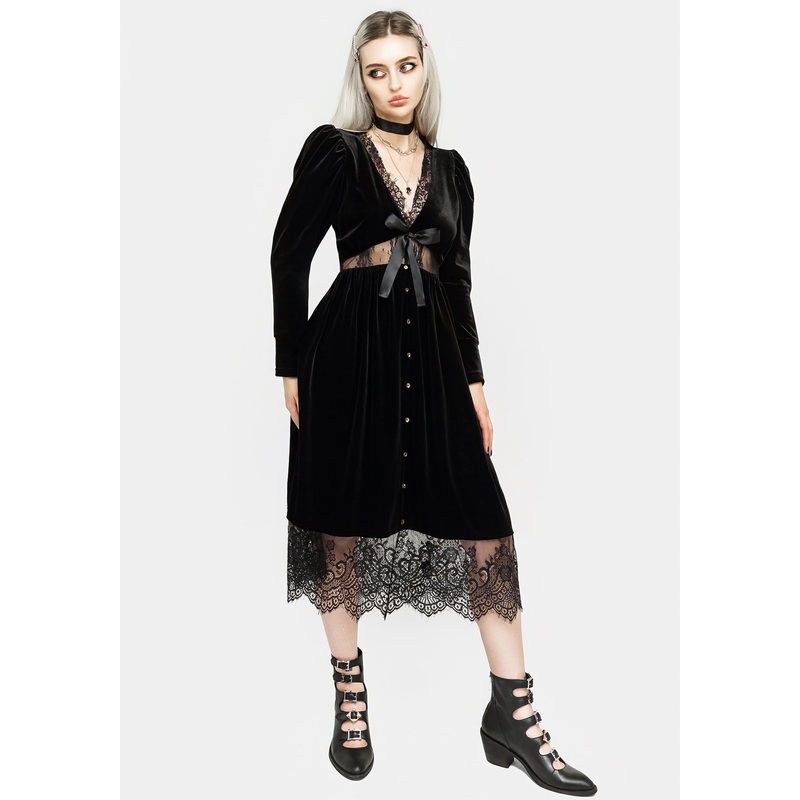 Mausoleum Velour Mutton Sleeve Midi Dress