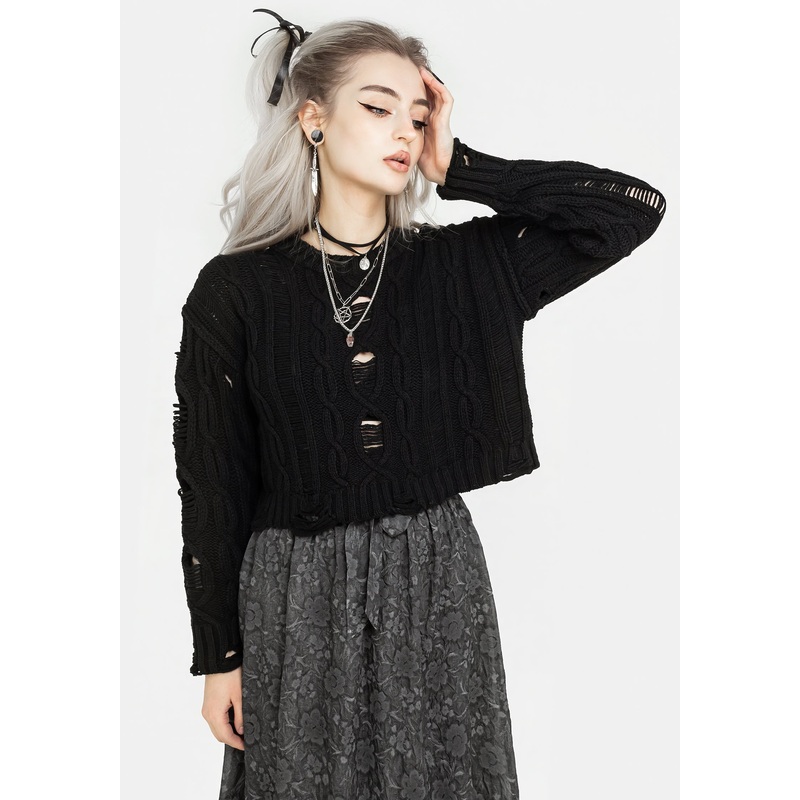Nemesis Distressed Cable Knit Jumper