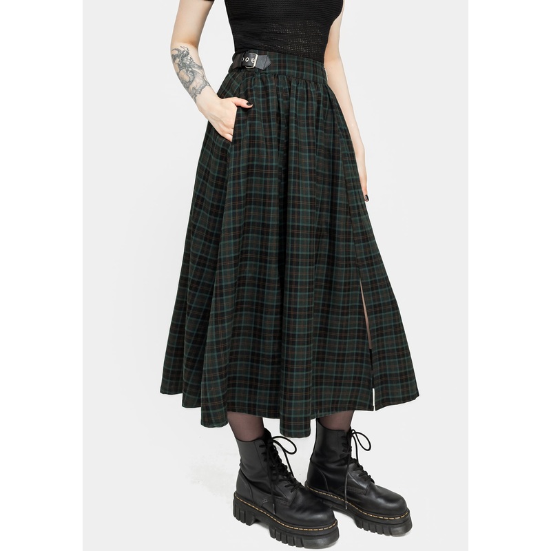Nightingale Buckled Check Midi Skirt