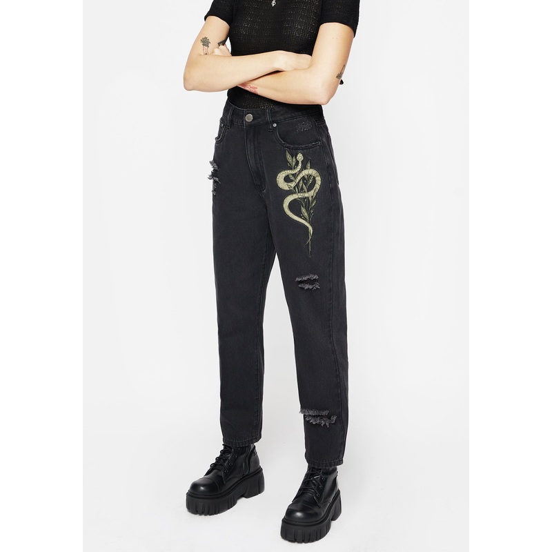 Nirah Embroidered Distressed Mom Jeans