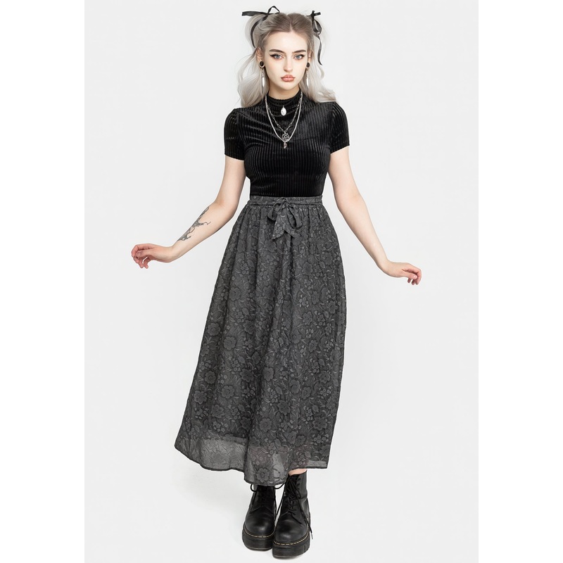 Revival Floral Mesh Layered Midi Skirt