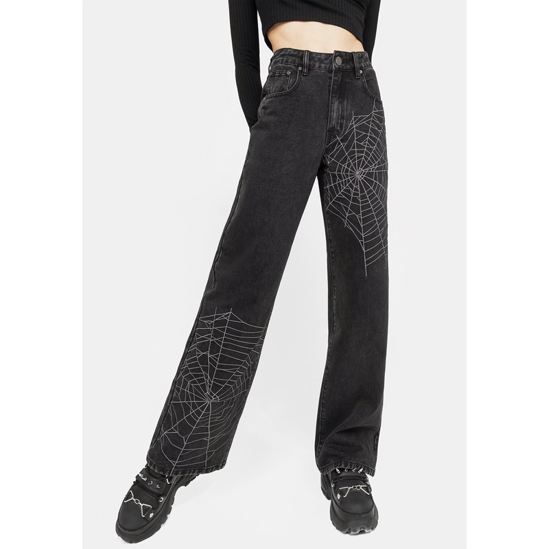 Tarantism Embroidered Wide Leg Jeans
