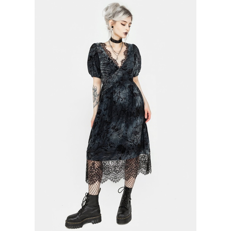 Vice Lace Trim Velour Midi Dress