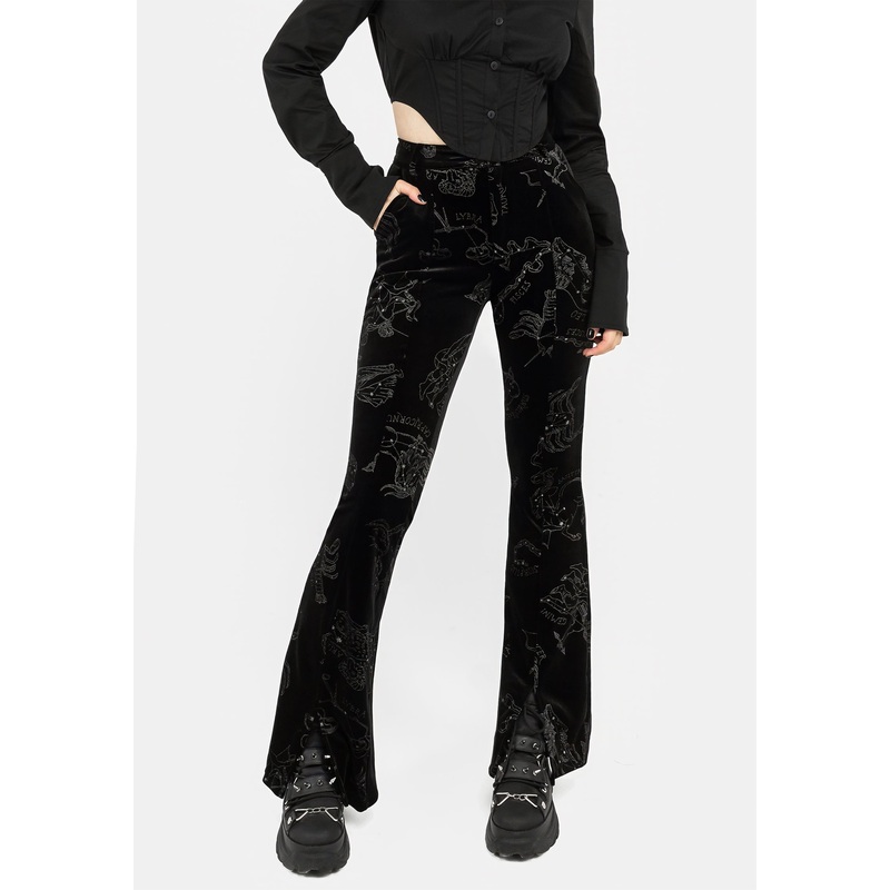 Zodiac Foil Print Split Slim Flare Trousers