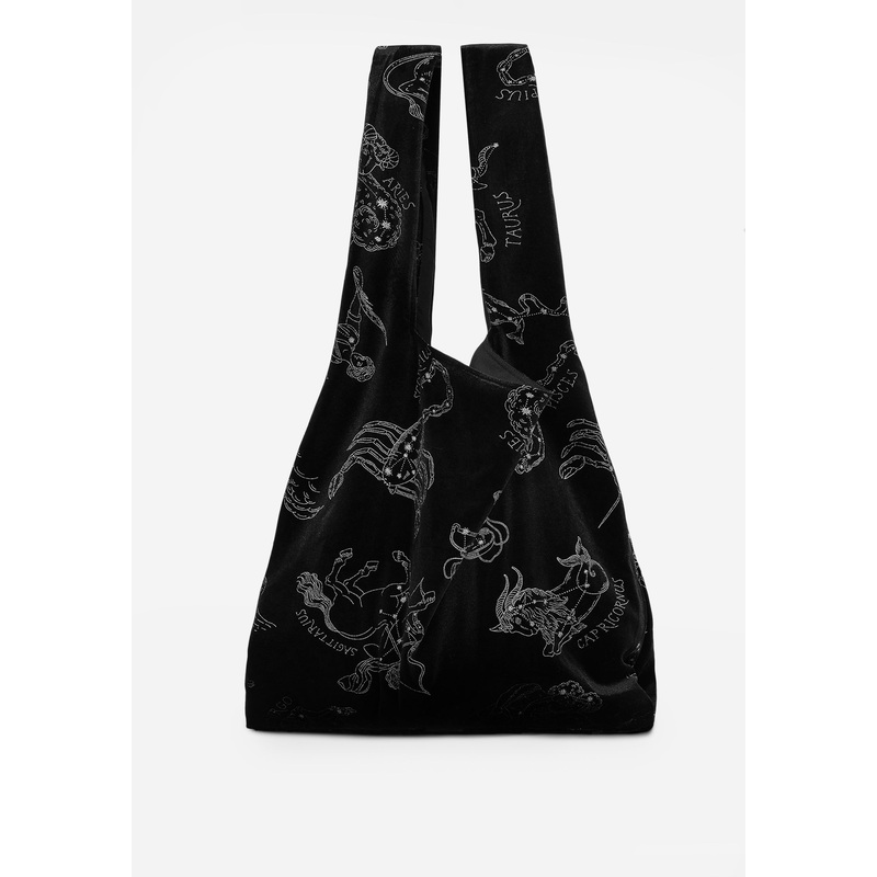 Zodiac Foil Print Velour Tote Bag