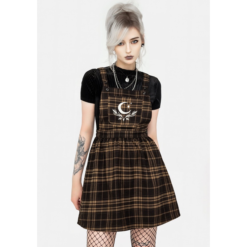 Artume Embroidered Check Mini Pinafore Dress
