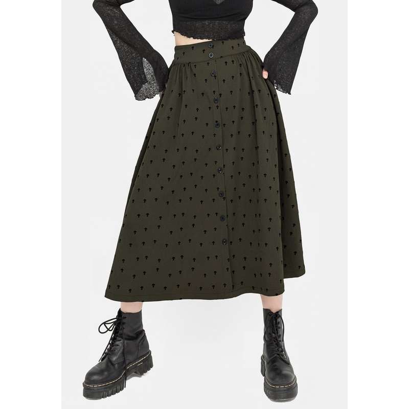 Chanterelle Velour Button Front Midi Skirt