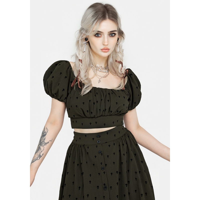 Chanterelle Velour Puff Sleeve Crop Top