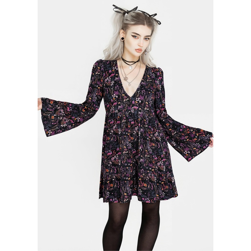 Heliotrope Floral Mini Smock Dress