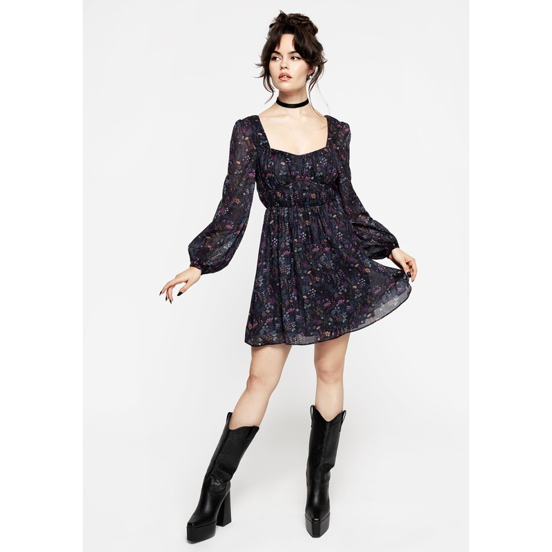 Heliotrope Floral Print Chiffon Mini Dress