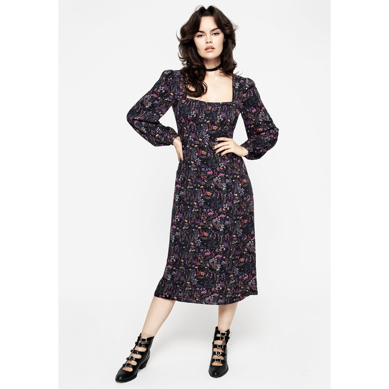 Heliotrope Floral Print Midi Dress